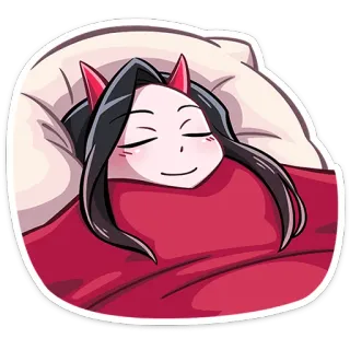 😈 47e92643 tidur, tanduk merah, gaya anime, imut, santai telegram sticker