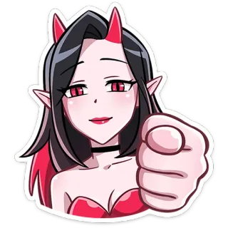 😈 56d3e918 gadis iblis, gaya anime, menunjuk, kartun, tanduk telegram sticker