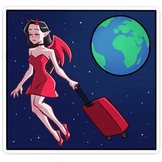 😈 6de1c80c setan, gadis, bagasi, bumi, perjalanan, sayap, tanduk telegram sticker