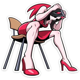 😈 aaf18d34 kartun, wanita, gaun merah, sedih, duduk, anime, helm telegram sticker