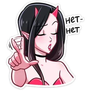 ☝️ 6f6334ba нет-нет diavolo, ragazza, no, demone, femmina, corna whatsapp sticker