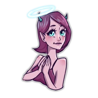 🥺 1fa02a52 setan, malaikat, halo, tanduk, kartun, wanita, lucu, karakter, fantasi telegram sticker