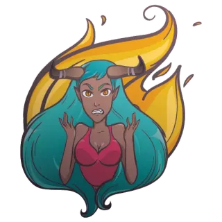 😡 6576d6e5 demon girl, angry, horns, fire, cartoon, character telegram sticker