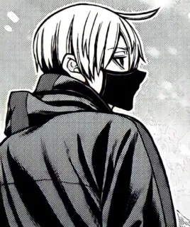 😐 3d47f9f4 动漫, 角色, 漫画, 面具, 单色, 肖像 telegram sticker