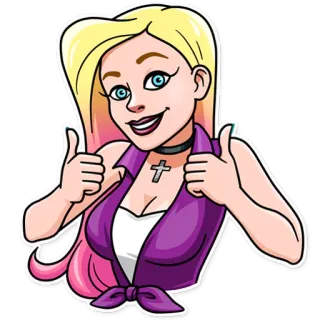 👍 2240a711 blonde, femme, pouce levé, dessin animé, autocollant, positif, accord telegram sticker