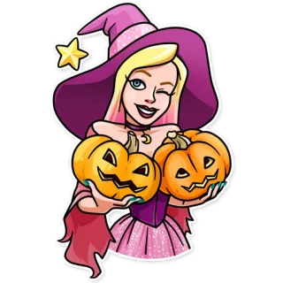 🎃 52e609b3 sorcière, halloween, citrouille, étoile, magie, fête telegram sticker