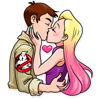 ❤ 62d5ea9d Ghostbusters baiser, amour, couple, Ghostbusters, dessin animé, romantique, film telegram sticker