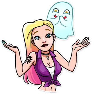 🤷 63b9c30c sticker, dessin animé, fantôme, fille, haussement d'épaules, décontracté telegram sticker