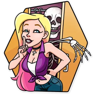 🙊 7936896e femme, squelette, placard, dessin animé, blonde, effrayant, halloween, secret telegram sticker