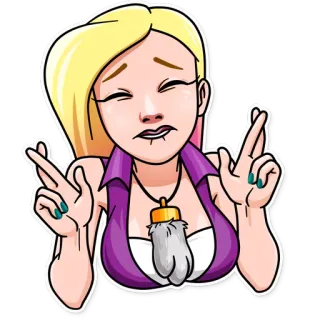 🤞 c616ea51 dessin animé, cheveux blonds, doigts croisés, chance, voeu, bonne chance, personnage, illustration, femme telegram sticker