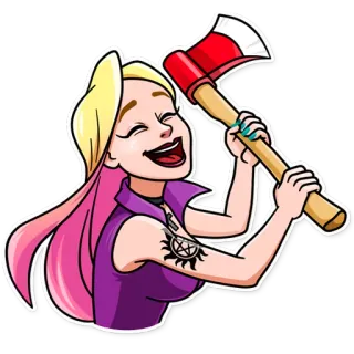 😂 d289a015 hache, arme, dessin animé, femme, tatouage, horreur, effrayant, meurtre, peur telegram sticker