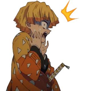 😱 68630acd Zenitsu Agatsuma Demon Slayer anime, spaventato, Demon Slayer, giallo, spada telegram sticker