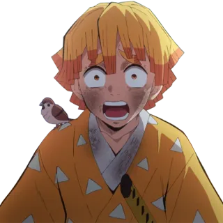 😱 c1e9116f Zenitsu Agatsuma Demon Slayer anime, spaventato, scioccato, Demon Slayer, capelli gialli, passero telegram sticker