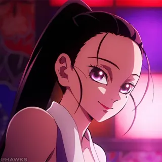 🎴 2ae6c37e @HAWKS anime, female, purple eyes, dark hair whatsapp sticker