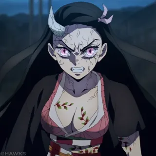 🎴 4c5b84c2 Nezuko Kamado Demon Slayer anime, demon, girl, horns, fierce, cracked skin, Nezuko whatsapp sticker