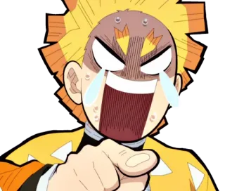 ❄️ 7149429b Zenitsu Agatsuma Demon Slayer Anime, Demon Slayer, Zenitsu, Llorando, Señalando telegram sticker