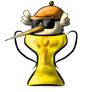 🏆 22163672 TOP 1 Dibujo animado, Pájaro, Gafas de sol, Taza, Trofeo, Amarillo telegram sticker
