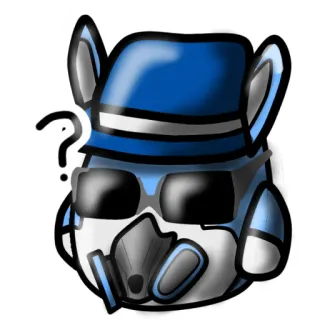 🤔 bfb07eb3 dibujos animados, mascota, signo de interrogación, gafas de sol, máscara de gas telegram sticker