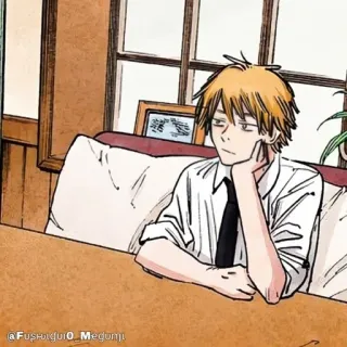 🪚 dbae2cb4 @Fushigigui0_Megumi Anime, Manga, Illustrazione, Personaggio, Seduto, Tavolo telegram sticker