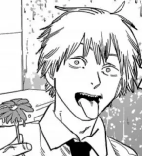 🌸 b21ea780 Denji Chainsaw Man Denji, Chainsaw Man, animé, manga, tire la langue, fleur telegram sticker