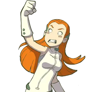 😤 49dbcd6c personaje, puño, pelo naranja, mujer, dibujos animados, expresión telegram sticker