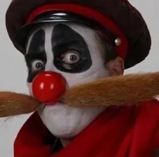 😔 3d395522 clown, makeup, portrait, costume, red nose, scary, creepy whatsapp sticker