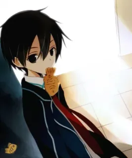 😉 e501a066 Anime, Chłopak, Taiyaki, Mundur szkolny, Słodki, Ilustracja telegram sticker