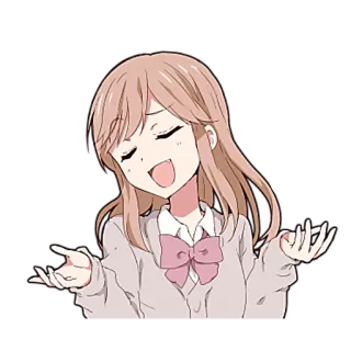 👌 94f23d19 ragazza anime, alzata di spalle, carino, cartone animato, ragazza, personaggio, neutro telegram sticker