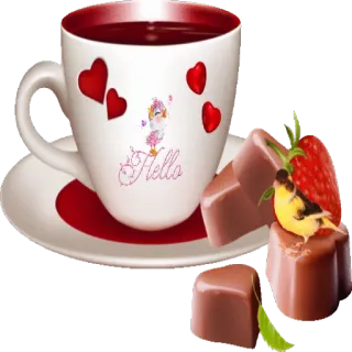 ☕️ 4453e492 Hello café, thé, coeur, fraise, chocolat, oiseau, mignon whatsapp sticker