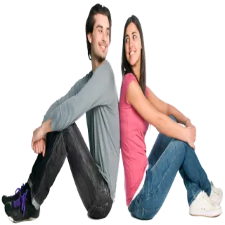 💑 cb2e5c29 couple, assis, dos à dos, décontracté, souriant, personnes whatsapp sticker