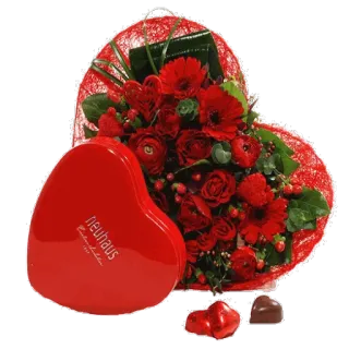❤️ f2d385e8 NEUHAUS fleurs, coeur, rouge, bouquet, chocolat, cadeau whatsapp sticker