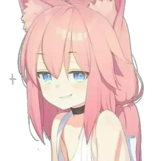 😆 fd71b3c7 anime, cô gái, tóc hồng, tai mèo, vòng cổ telegram sticker