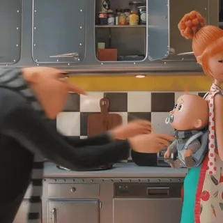 ✨️ bb83ebd1 Gru Despicable Me กรู, มิสเตอร์แสบ ร้ายเกินพิกัด, เด็กทารก, ห้องครัว, การ์ตูน, ครอบครัว telegram sticker