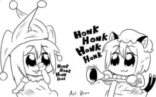 🤡 c11fe42c HONK HONK HONK HONK HONK HONK HONK HONK klaxon, bouffon, chat, mème, dessin animé, drôle, mignon telegram sticker
