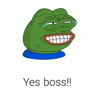 😢 dc00f885 Yes boss!! 佩佩蛙, 表情包, 网络迷因, 青蛙, 是的，老板 telegram sticker