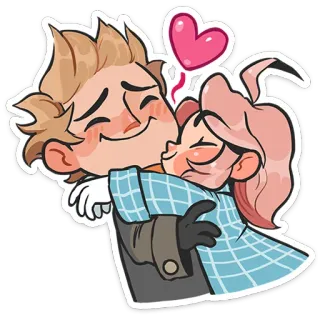 😘 2e270f56 Paar, Liebe, Zuneigung, Cartoon, Umarmung, Kuss telegram sticker