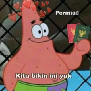 ☺ 042ddaa3 Patrick Star SpongeBob SquarePants Permisi!
Kita bikin ini yuk patrick, spongebob, paspor, hati, kartun whatsapp sticker