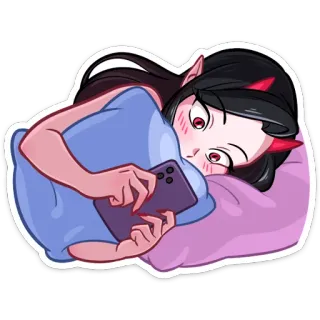 📱 7ede2238 démon, sommeil, fille, téléphone, oreiller, mignon, yeux rouges, cornes telegram sticker