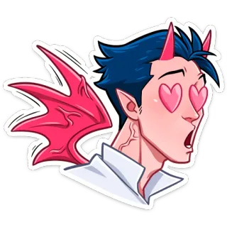 😍 87109af7 démon, diable, amour, yeux coeur, animé, dessin animé, ailes, cornes, mignon telegram sticker