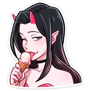 😉 5a36cfb6 Teufel, Dämon, Eis, Essen, Frau, Anime-Stil, Cartoon telegram sticker