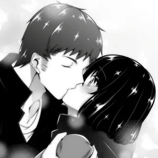 ❤️‍🔥 5d6b69c2 ciuman, pasangan, anime, romansa, cinta, hitam putih whatsapp sticker