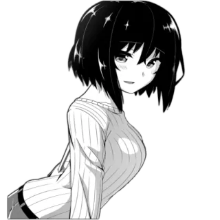 🙂 a29a4356 Anime, Gadis, Sweater, Hitam putih, Ilustrasi whatsapp sticker