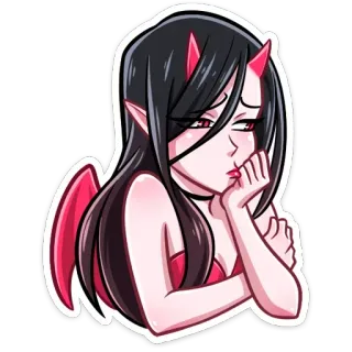 🧐 1350c99a 悪魔, デーモン, 女の子, 翼, 角, 悲しい, アニメ, ステッカー telegram sticker
