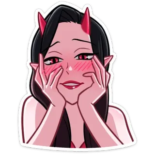 🥱 318a6d0c アニメガール, 悪魔っ娘, 角, 照れ, かわいい, 漫画, ステッカー telegram sticker