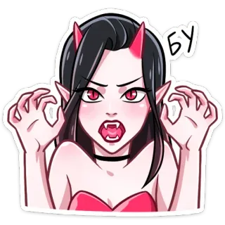 🐱 6682ee00 БУ 悪魔, 悪魔, 女の子, アニメ, ハロウィン, 吸血鬼, ステッカー, 角, モンスター, 漫画 telegram sticker