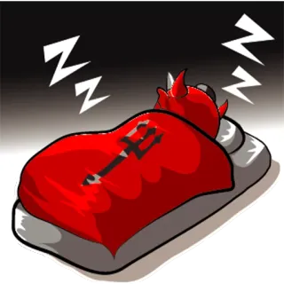 😴 526b9d96 Devil diable, dormir, dessin animé, cornes, lit, endormi whatsapp sticker