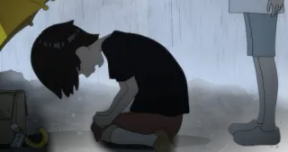 😞 999ddb40 triste, pioggia, anime, piangere, bambino, arrabbiato telegram sticker