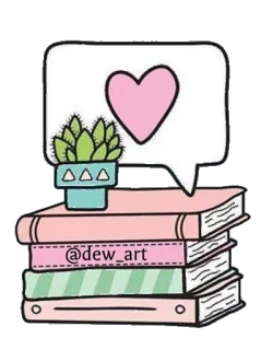 📚 1e0ee730 @dew_art 书, 堆, 心, 仙人掌, 植物, 艺术, 绘画, 贴纸 telegram sticker