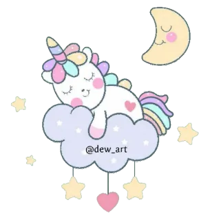 🦄 d453f835 @dew_art 独角兽, 云, 月亮, 星星, 可爱, 可爱, 梦, 粉彩 telegram sticker