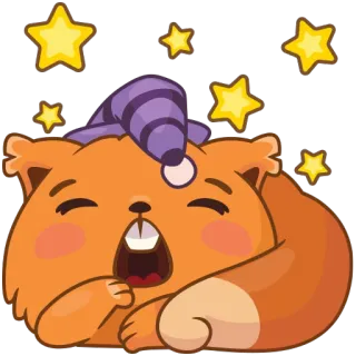 😴 e38cebaf 자는, 귀여운, 만화, 햄스터, 잠자는 모자, 별 whatsapp sticker